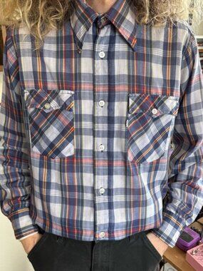 Vintage 80s Levis Ultra Thin Plaid L/S Button Down Shirt ~ Size Large